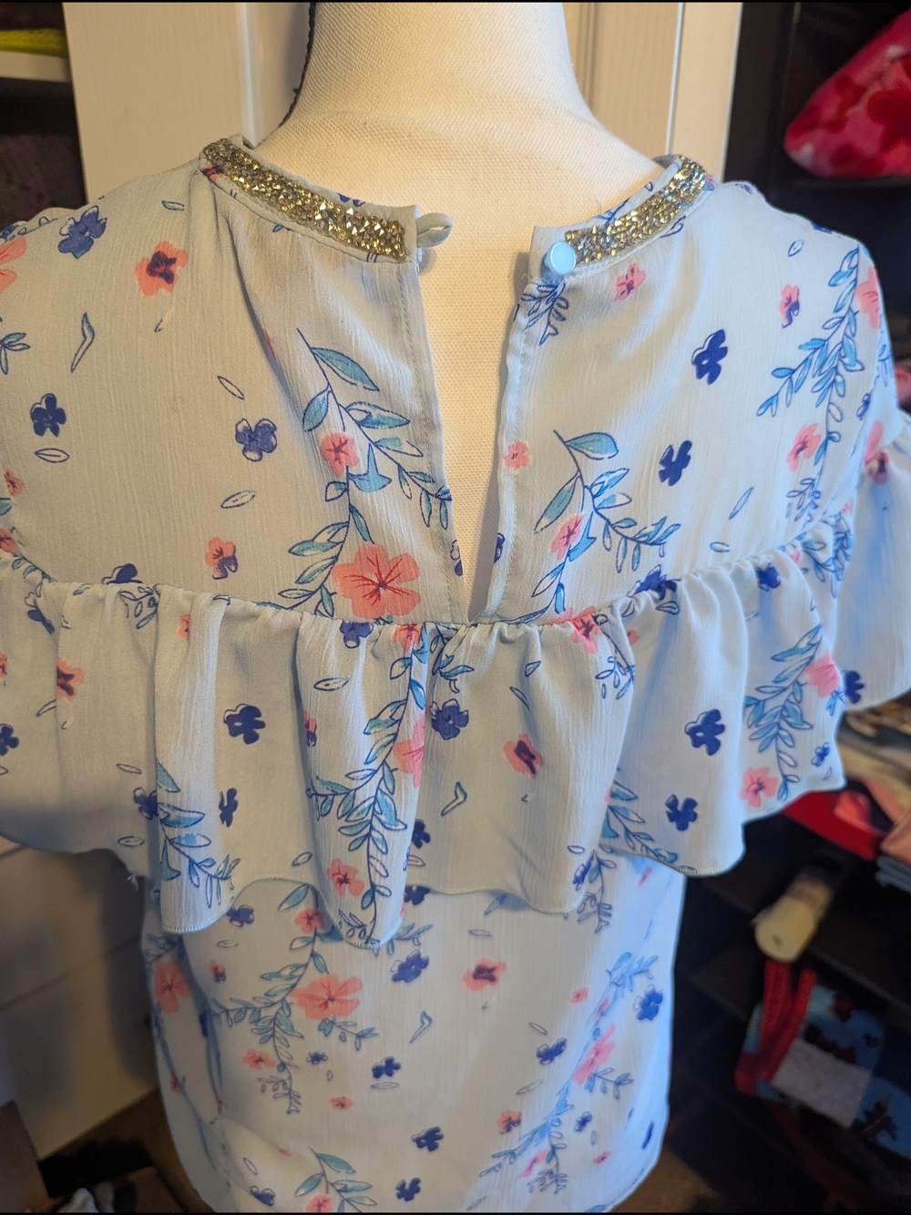 Juicy Couture Light Blue Floral Ruffle Dress with Pink & Blue Accents - Picture 3 of 4